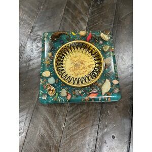 Vtg Blue Lucite Sea‎ Creatures Brass Abalone MCM Cigar Ashtray Shells